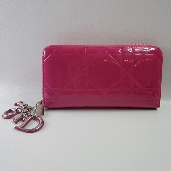 CHRISTIAN DIOR Cannage Patent Leather Zippy Long Wallet - Picture 1 of 13